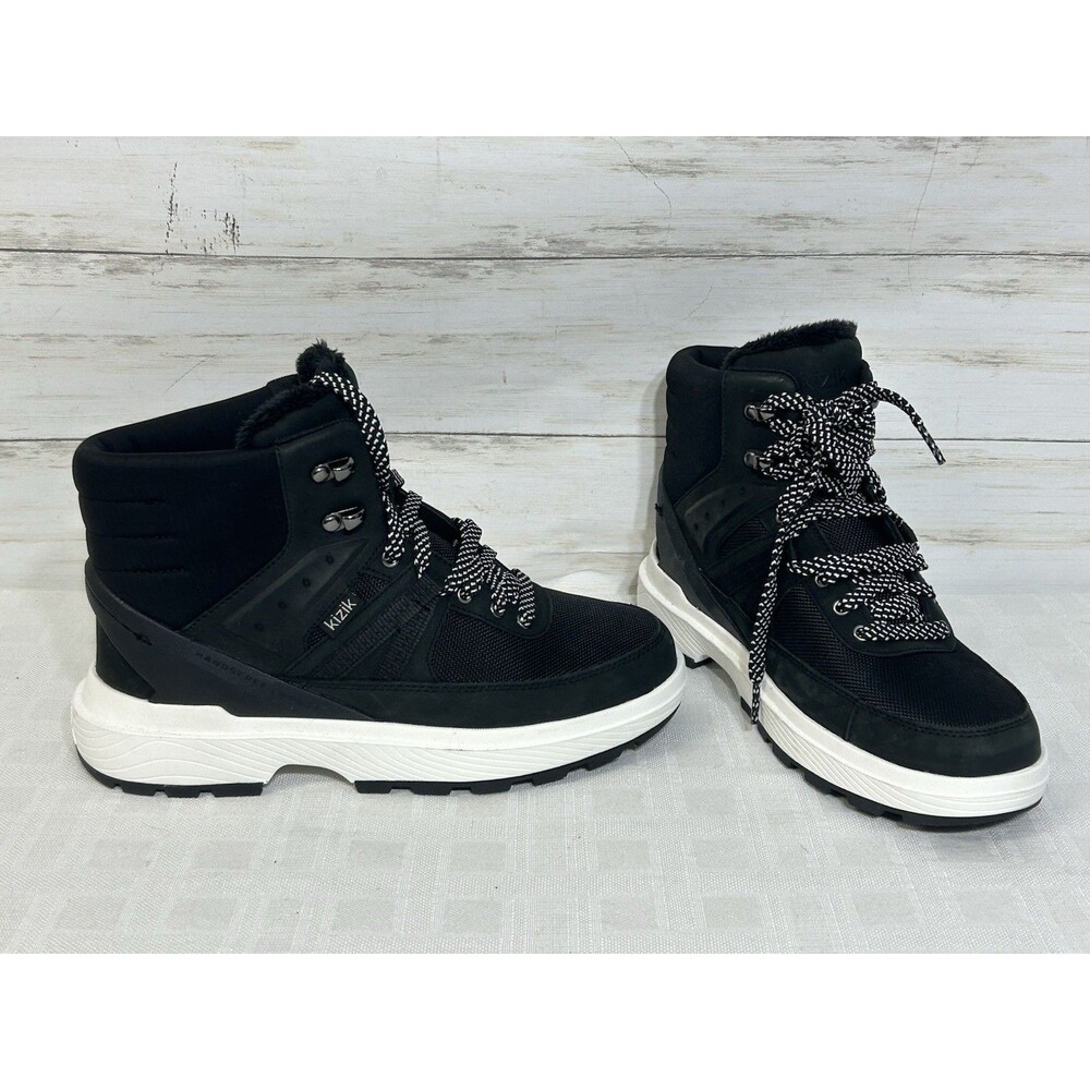 NEW! Kizik Size 7 Women's Sierra Lace Up Hiking Style Ankle Boots in Black/White